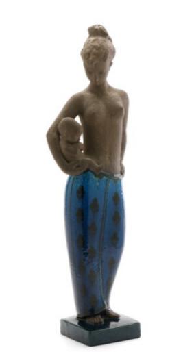 a-large-stoneware-figure-modelled-in-the-shape-of-a-woman-holding-her-child-partly-decorated-with-turquoise-blue