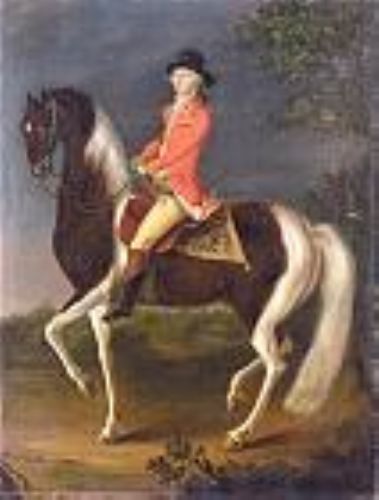 an-equestrian-portrait-of-a-gentleman-wearing-a-scarlet-coat-riding-a-skewbald-hunter