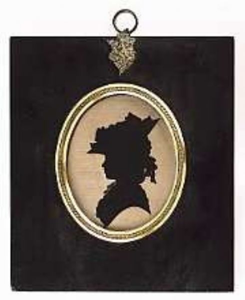 a-silhouette-of-a-lady-profile-to-the-left-her-hair-in-a-banging-chignon-wearing-soft-crowned-outdoor-hat-and-ribbon-necklace