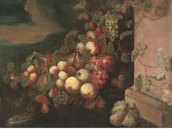 pears-apples-grapes-on-the-vine-figs-plums-and-a-melon-by-a-pillar-in-a-landscape