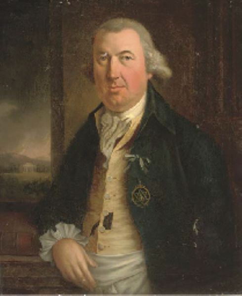portrait-of-a-gentleman-half-length-in-a-dark-green-coat-wearing-a-masonic-badge-a-classical-building-beyond
