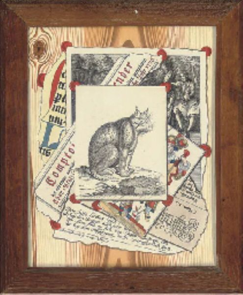 a-pair-of-trompe-l-oeil-prints-featurings-a-cat-and-a-rat-playing-cards-and-scraps-of-news-paper-attached-to-a-wooden-panel