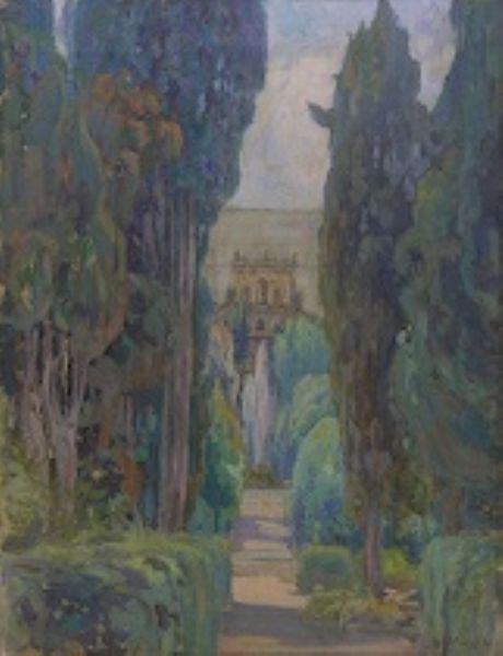 landscape-with-cypress-trees-and-a-villa-in-the-distance-with-a-fountain-in-front