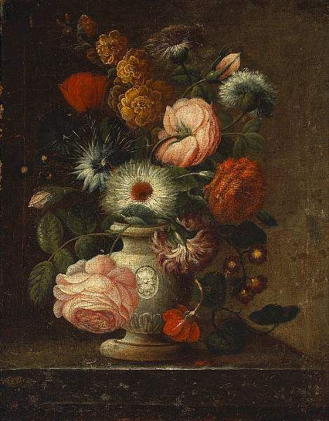 a-still-life-with-roses-and-other-flowers-in-a-vase