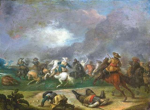 reitergefecht-zwischen-soldaten-mit-roten-und-blauen-feldbinden