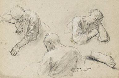 trois-hommes-endormis-vus-a-mi-corps-et-etude-d-un-pied-gauche
