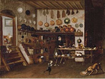 a-kitchen-scene-with-an-old-woman-fileting-fish-at-a-table