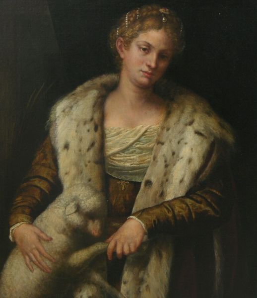 a-portrait-of-an-ermine-robed-lady-with-a-lamb-a-palm-frond-can-be-seen-to-the-left