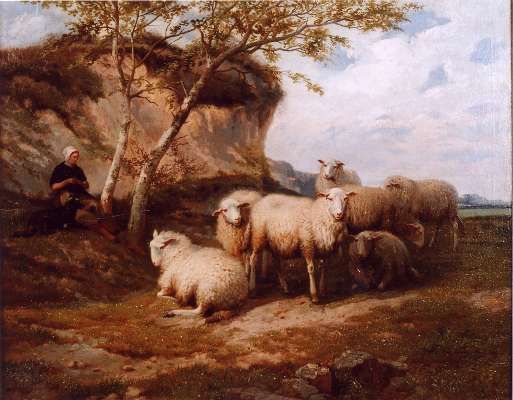 landschaft-mit-schafe-hutender-bauerin