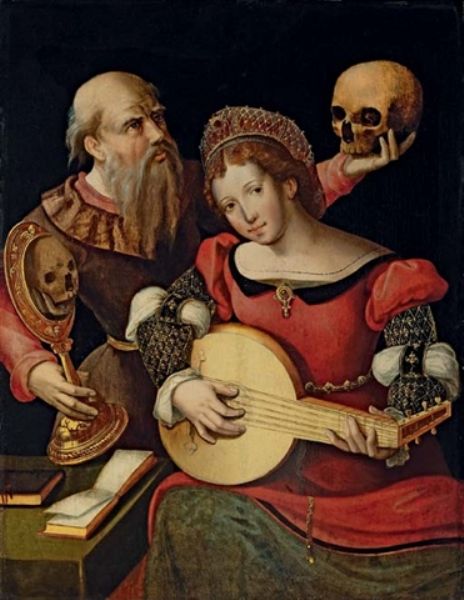 a-vanitas-with-a-lady-playing-a-lute-and-a-man-holding-a-skull-and-a-mirror
