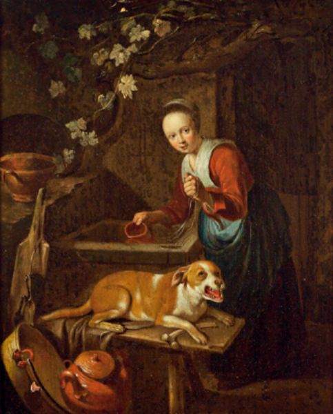 a-young-woman-and-a-dog-by-a-well