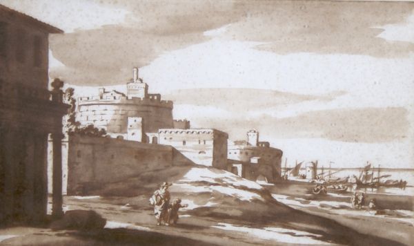a-seaport-with-figures-before-a-walled-city