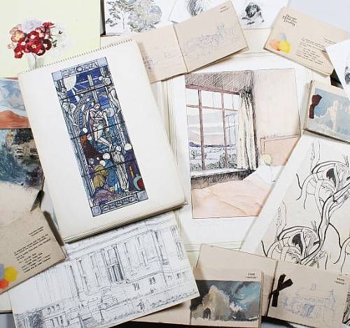 a-quantity-of-sketchbooks-portfolios-and-an-archival-box-some