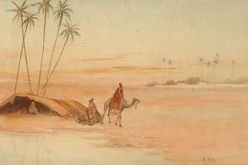 camel-and-riders-at-an-oasis