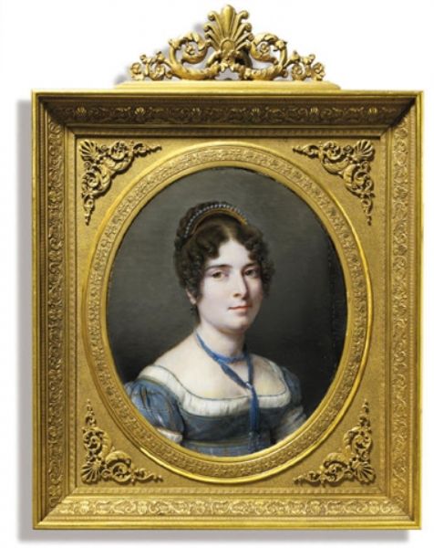 a-portrait-of-the-artist-s-wife-in-blue-plaid-dress-with-white-underslip-pearls-and-blue-beaded-necklace-wearing-a-gem-set-gol