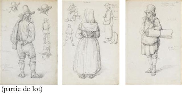 une-femme-vue-de-dos-et-etudes-subsidiaires-de-differents-personnages