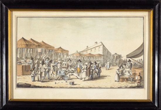 charming-watercolor-by-the-famous-french-master-picturing-a-magician-and-his-assistant-entertaining-a-group-of-people