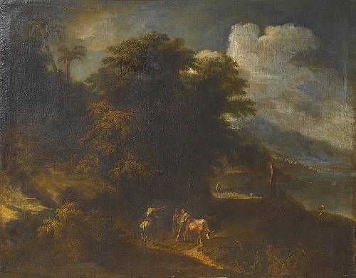 an-extensive-italianate-river-landscape-with-a-drover-and-his-cattle-on-a-country-path