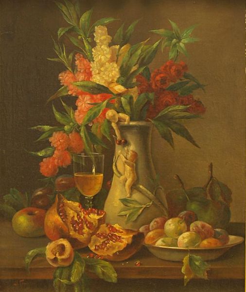blumen-und-obststillleben-mit-tafelgerat-auf