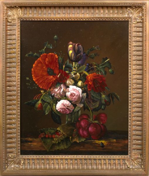 still-life-of-roses-tulips-and-a-beetle-on-a-ledge