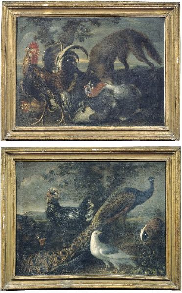 lotto-unico-di-due-dipinti-natura-morta-con-uccelli-e-pavo