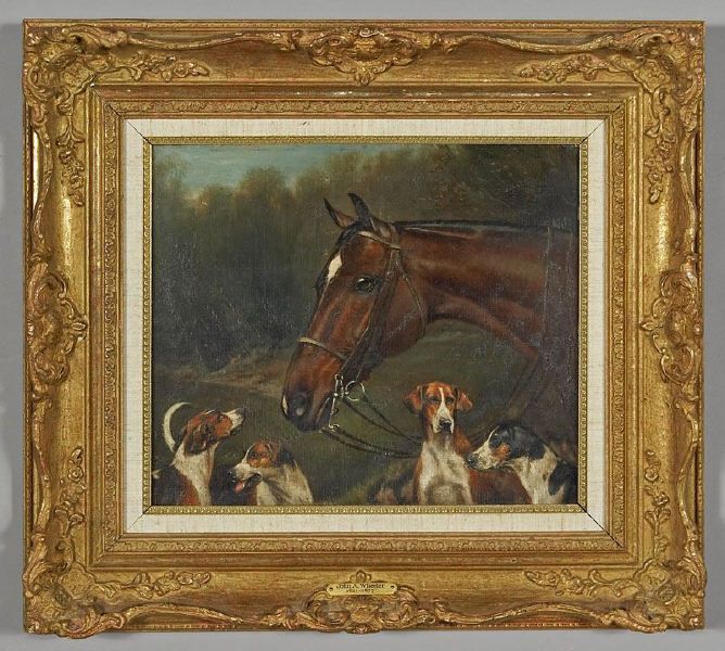 depicting-the-profile-of-a-horse-and-hunting-dogs