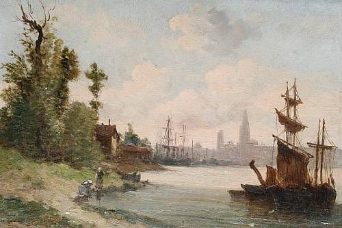 boats-at-anchor-with-a-town-beyond