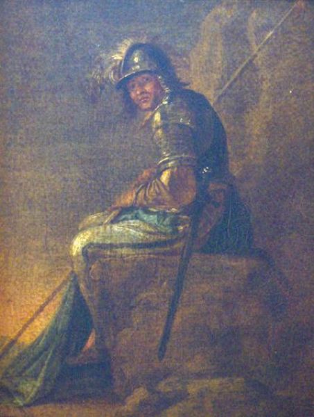 a-guard-in-half-armour-and-a-plumed-helmet-sitting-on-a-rock