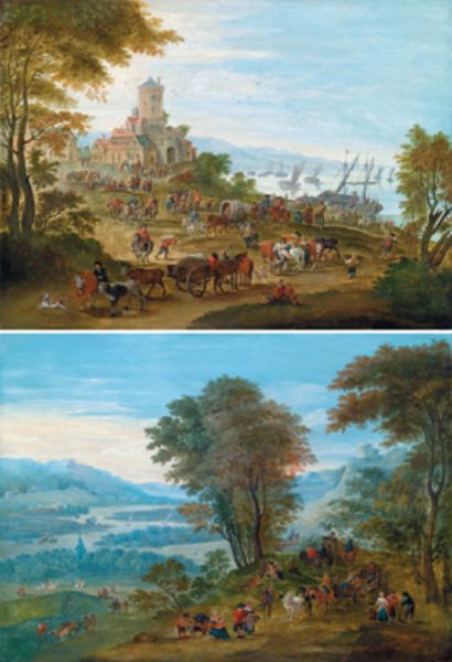 animated-coastal-scene-with-a-fortress-and-a-port-in-the-background-signed-at-lower-right-m-schoevaerts-f-wooded-landscape-w