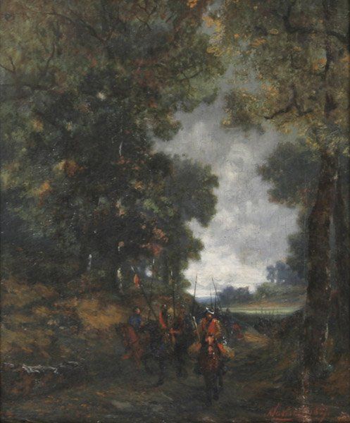 waldweg-mit-berittenen-soldaten