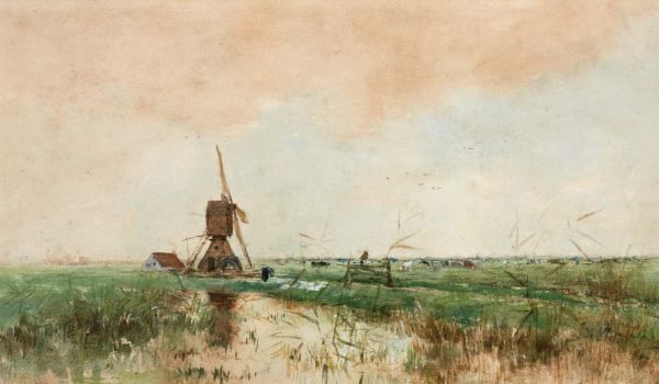 molen-in-polderlandschap-met-op-de-voorgrond-een-bleekveldje