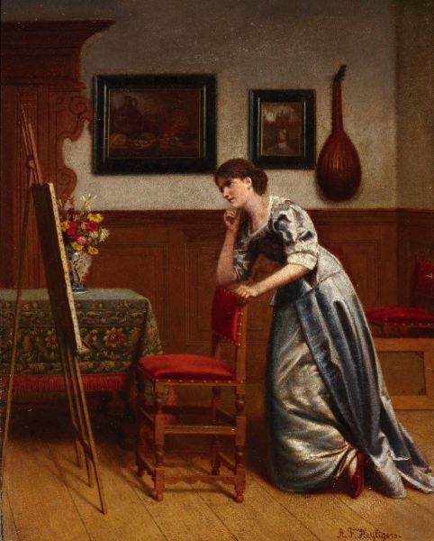 binnenhuis-met-elegante-dame-voor-schildersezel