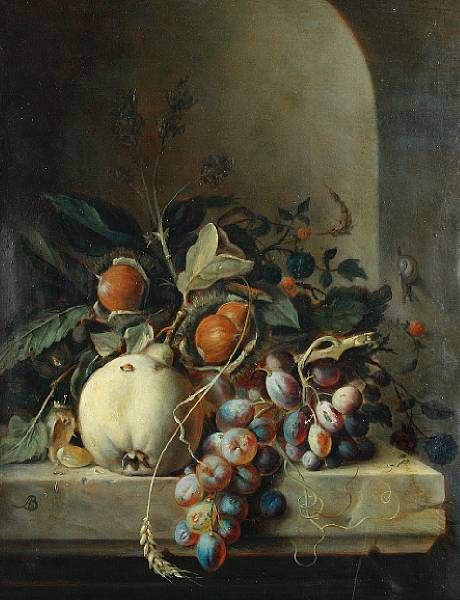 chestnuts-a-pear-grapes-and-blackberries-on-a-stone-ledge-before-a-niche