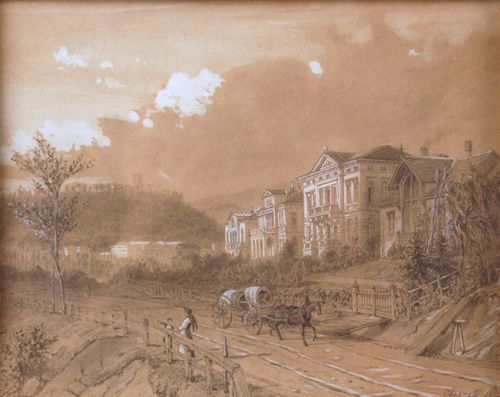 viale-di-campagna-con-figure-e-carretto-sullo-sfondo-di-una-citta