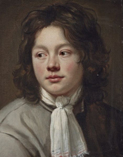 portrait-of-a-boy-bust-length-in-a-grey-coat-and-a-white-necktie-with-blue-and-red-trim