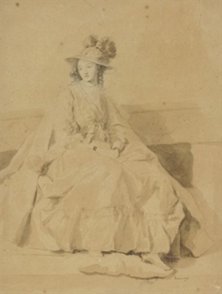 an-elegant-young-lady-seated-wearing-an-elaborate-hat