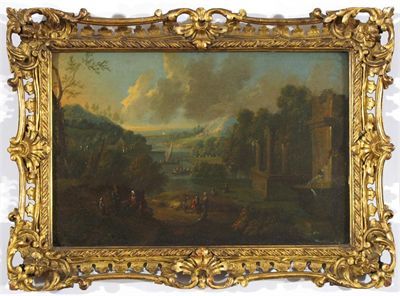 classical-landscapes-with-figures-and-boats-on-a-lake-beyond