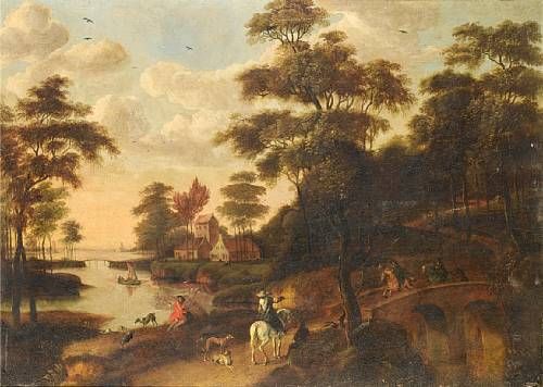 horsemen-crossing-a-bridge-before-a-coastal-landscape