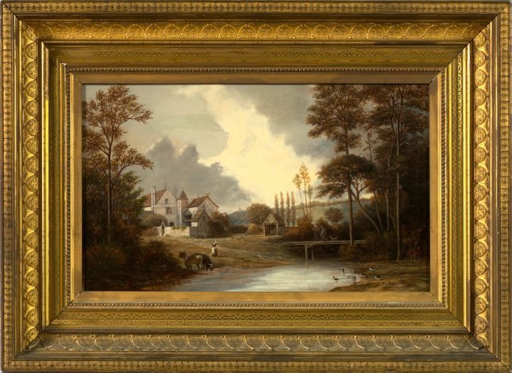 cottage-landscape-with-villagers-and-livestock-near-stream