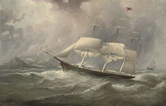 the-black-ball-clipper-ocean-chief-on-her-australian-run-with-the-crew-aloft-reefing-down-the-sails
