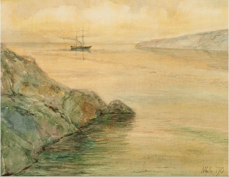 coastal-scene-with-a-brig-in-calm-weather