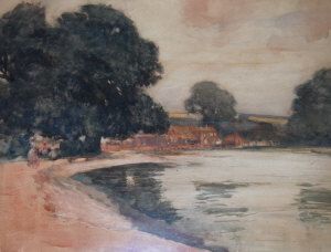 figures-promenading-by-pond-with-a-cottage-and-woodland-beyond