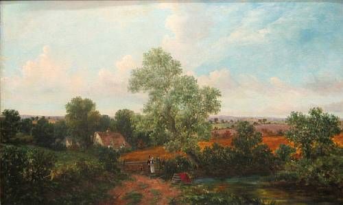 a-country-landscape-with-a-woman-and-two-children-by-a-pond