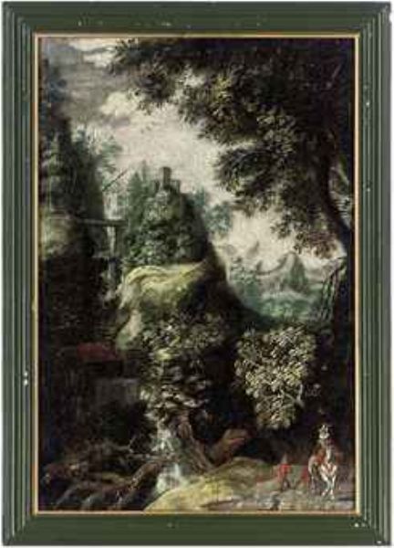 figures-in-a-mountainous-wooded-landscape-with-a-waterfall