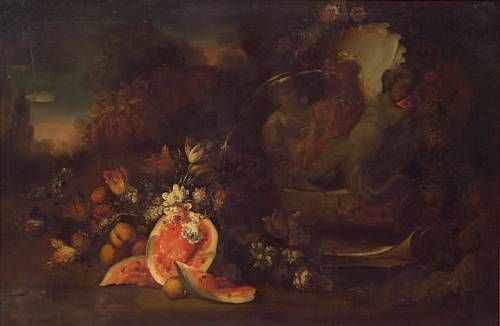a-still-life-with-fruits-and-flowers-near-a-fountain-with-a-landscape-beyond