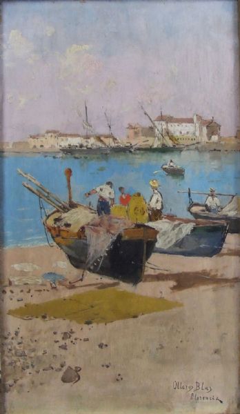 fishing-boats-on-beach-with-harbour-and-ships-to-background
