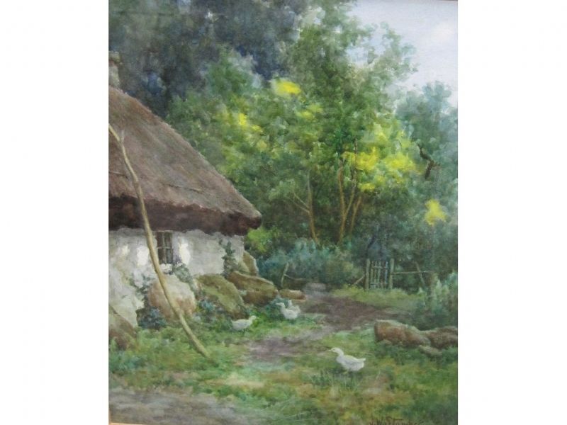 a-rustic-scene-with-ducks-by-a-cottage