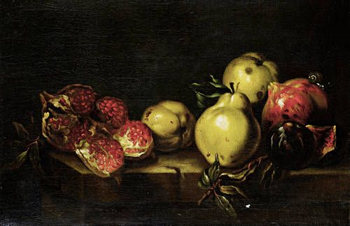 quinces-pomegranates-and-a-fig-with-a-snail-on-a-table-top