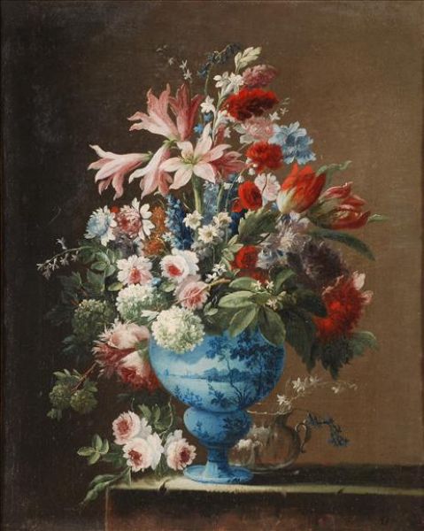 still-life-of-flowers-in-a-delft-vase-next-to-a-glass-on-a-ledge-still-life-of-flowers-in-a-delft-vase-on-a-ledge-a-pair