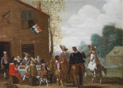a-hunting-party-resting-outside-a-tavern